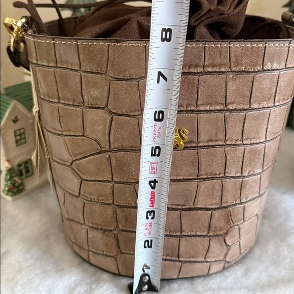 Pratesi Firenze Tan Croc-Embossed Round Bucket Bag - Picture 7 of 8